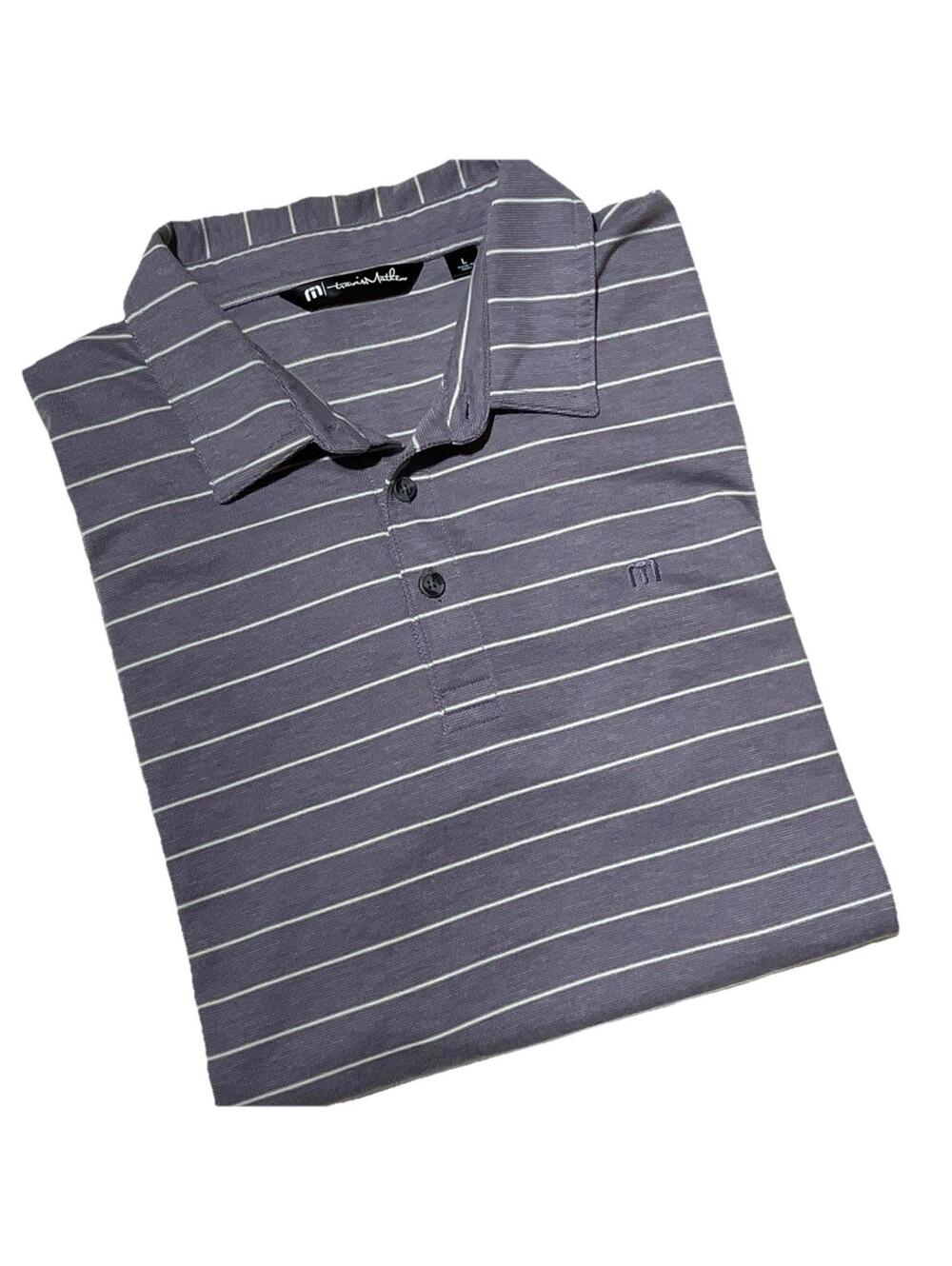 Travis Mathew Men's Purple with White Stripes Golf Polo Shirt Size Large w Logo
